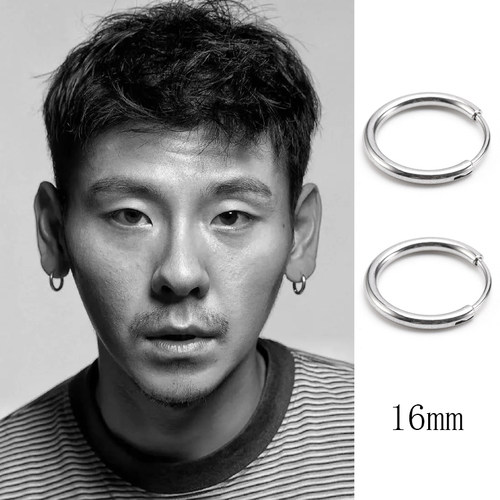 个性纯银男生简约耳环百搭耳圈潮