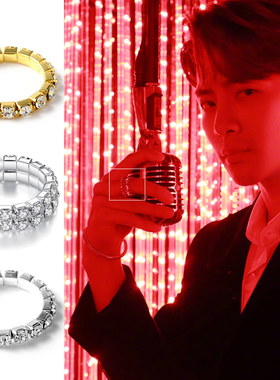 王嘉尔同款戒指整圈方形镶