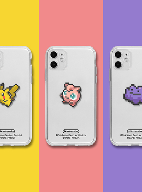 像素神奇宝贝皮卡丘伊布原创安卓透明拼贴创意网红个性软可达鸭手机壳透明17适用14苹果13pro16maxr12xs78p15