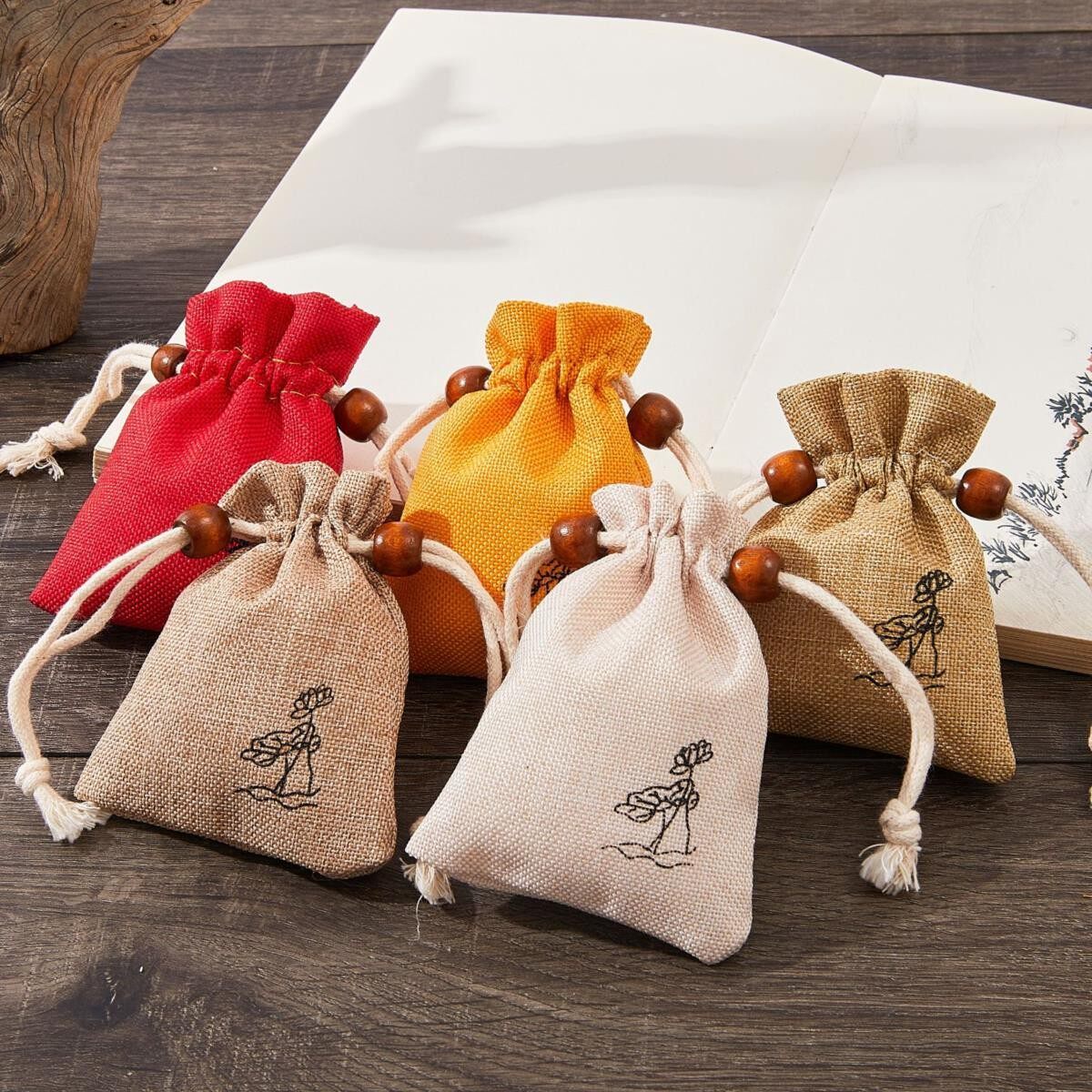 亚麻包袋香包袋子香囊收纳袋棉麻布袋文玩荷花抽绳礼品袋口袋