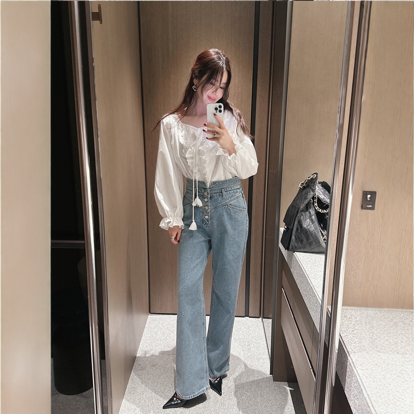 【韩国官网直邮】Partysu韩国代购正品女2025冬季束腰系扣牛仔裤