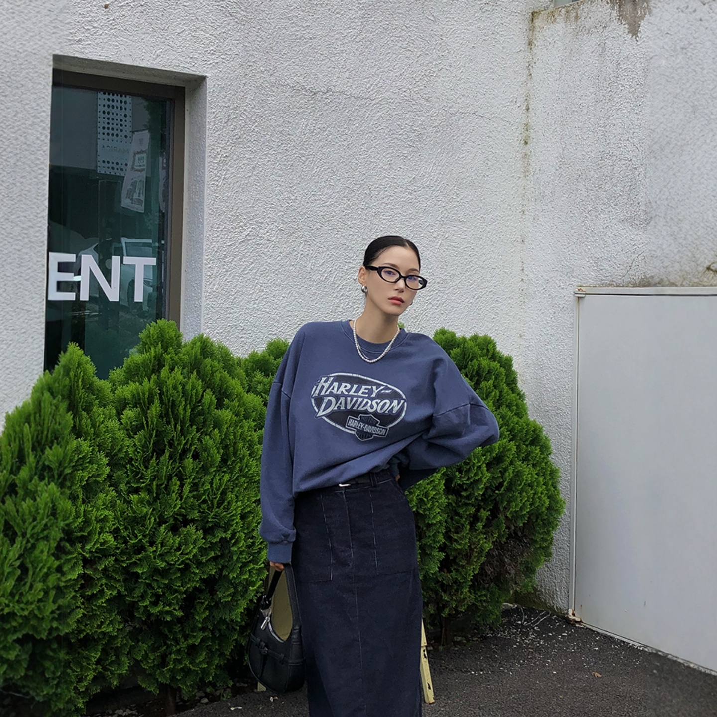 Haners家韩国代购女设计师款2025年秋季新品印花宽松圆领卫衣
