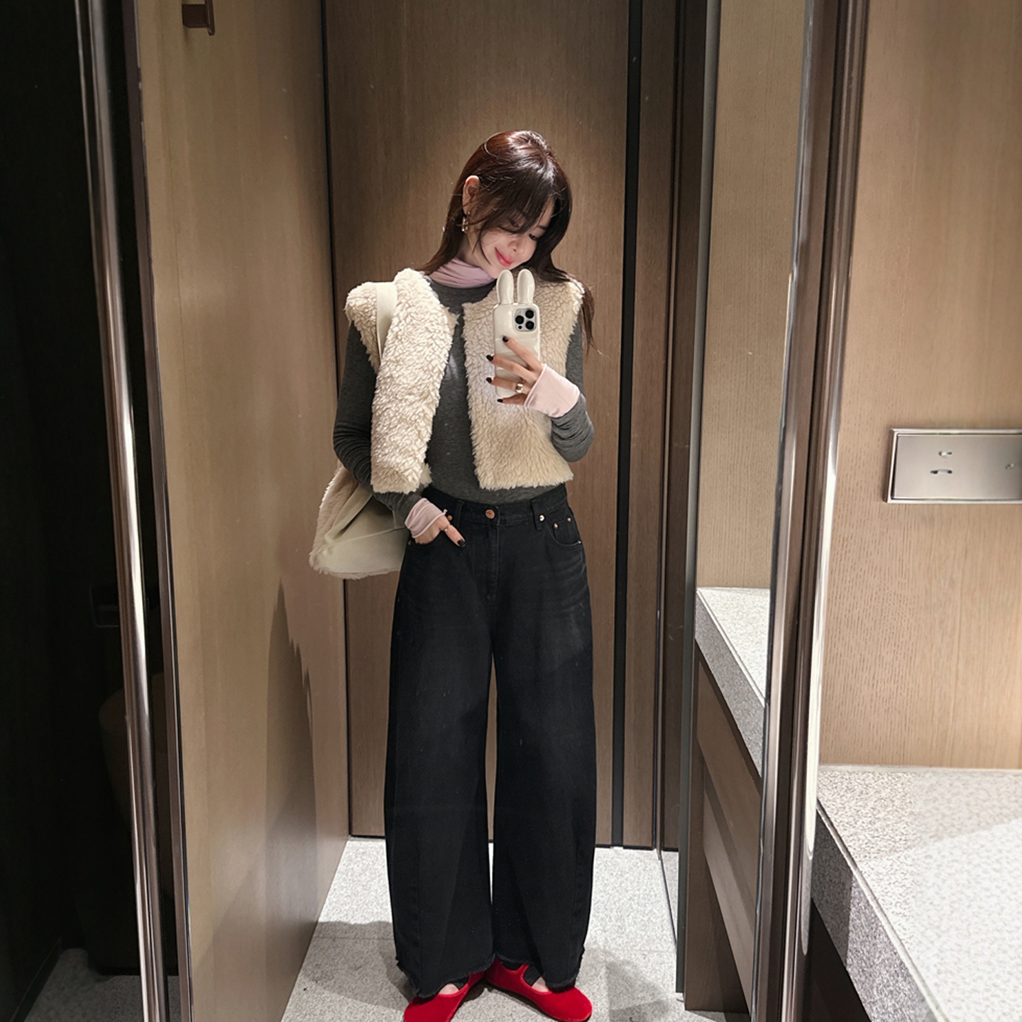 【韩国官网直邮】Partysu韩国代购正品女2025冬季阔腿毛边牛仔裤