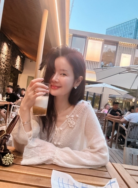 【官网自制 设计师款】Partysu韩国代购正品女2025冬季花朵针织衫