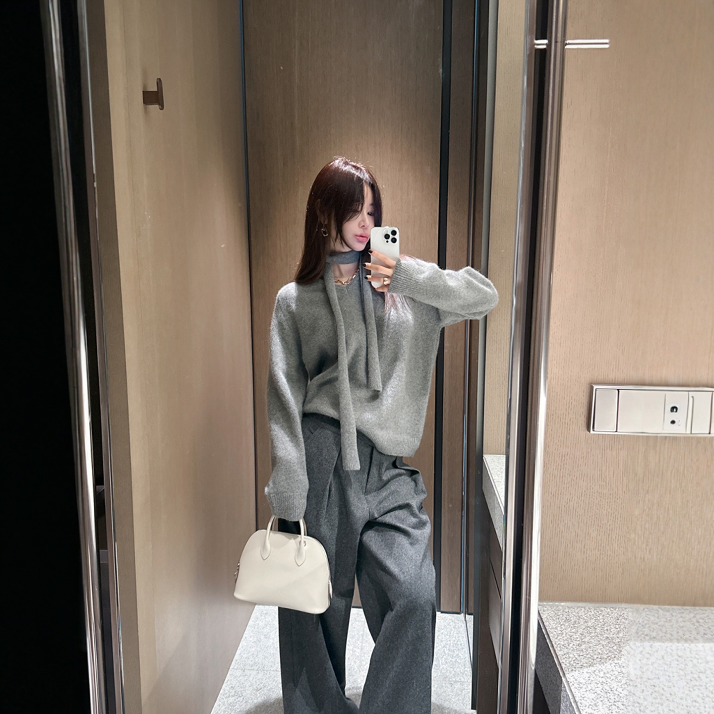 【韩国官网直邮】Partysu韩国代购正品女2025冬v领带围巾式针织衫