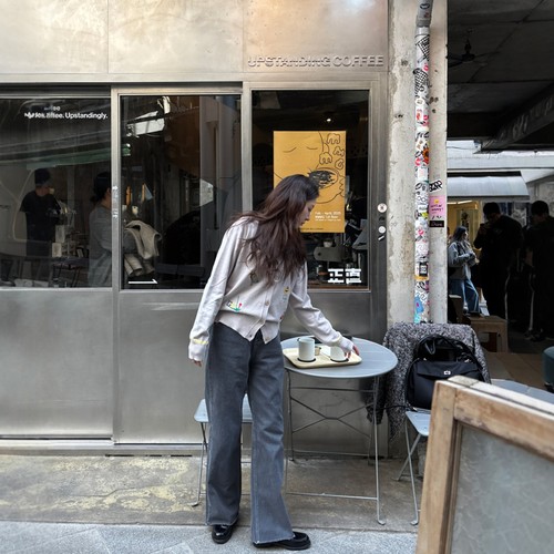 【设计师款】Haners家韩国代购女极简时尚2025冬季显瘦灰色牛仔裤