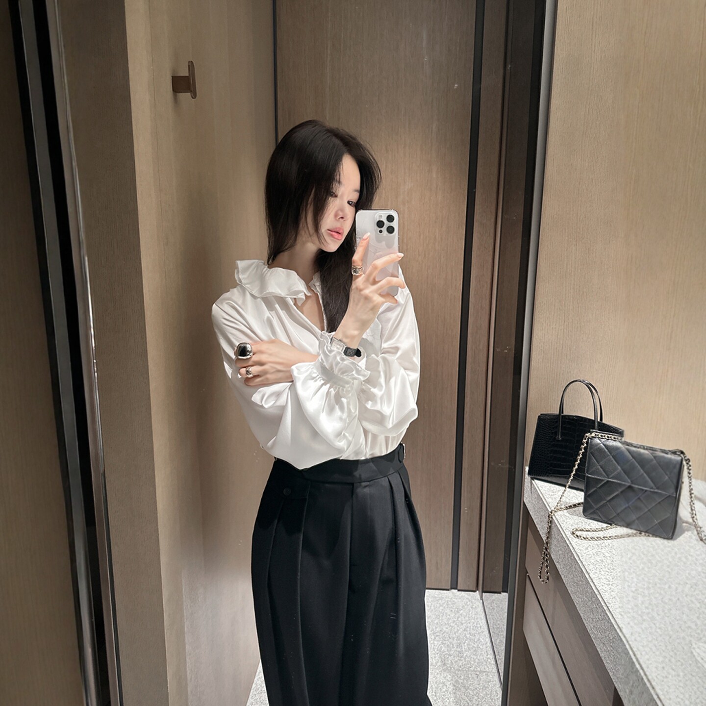 【韩国官网直邮】Partysu韩国代购正品女2025冬季气质荷叶边衬衫