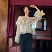 Haners家韩国代购 设计师款 女轻奢2026新精致复古蕾丝披肩上衣