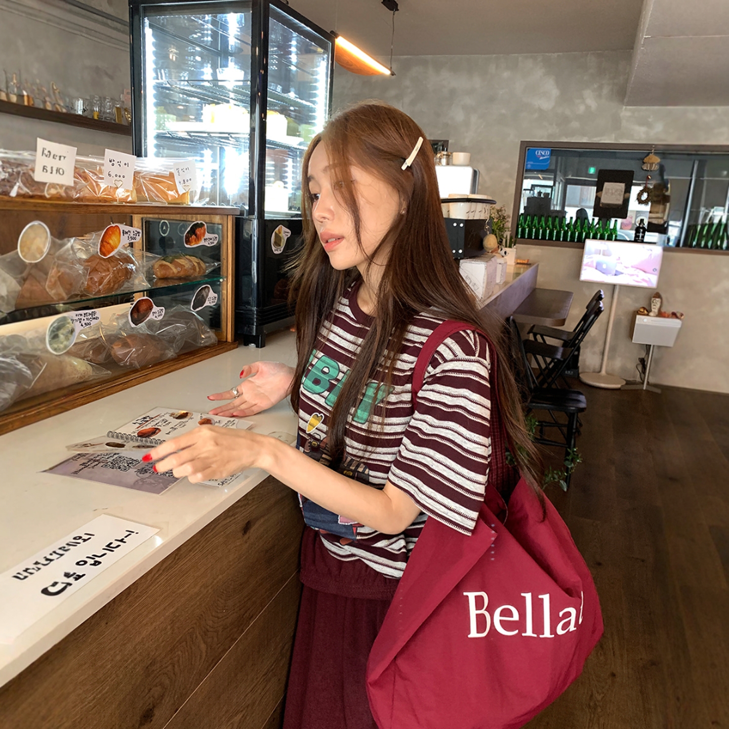 Haners家韩国代购女极简时尚2025年秋季新品百搭条纹短袖t恤上衣