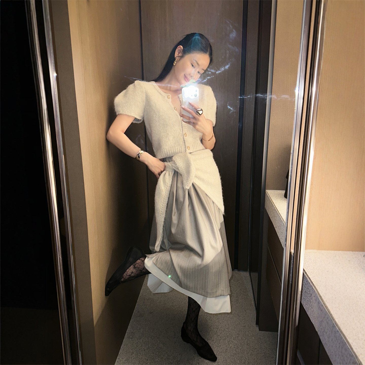 【韩国官网直邮】Partysu韩国代购正品女2025冬季百褶拼结半身裙