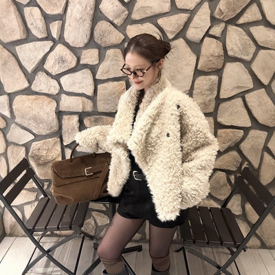 Haners家韩国代购文艺女青年2025年冬季新品洋气温暖毛绒夹克外套