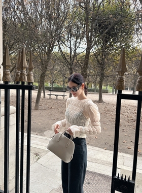 【韩国官网直邮】Partysu韩国代购正品女2025冬蕾丝圆领打底衬衫