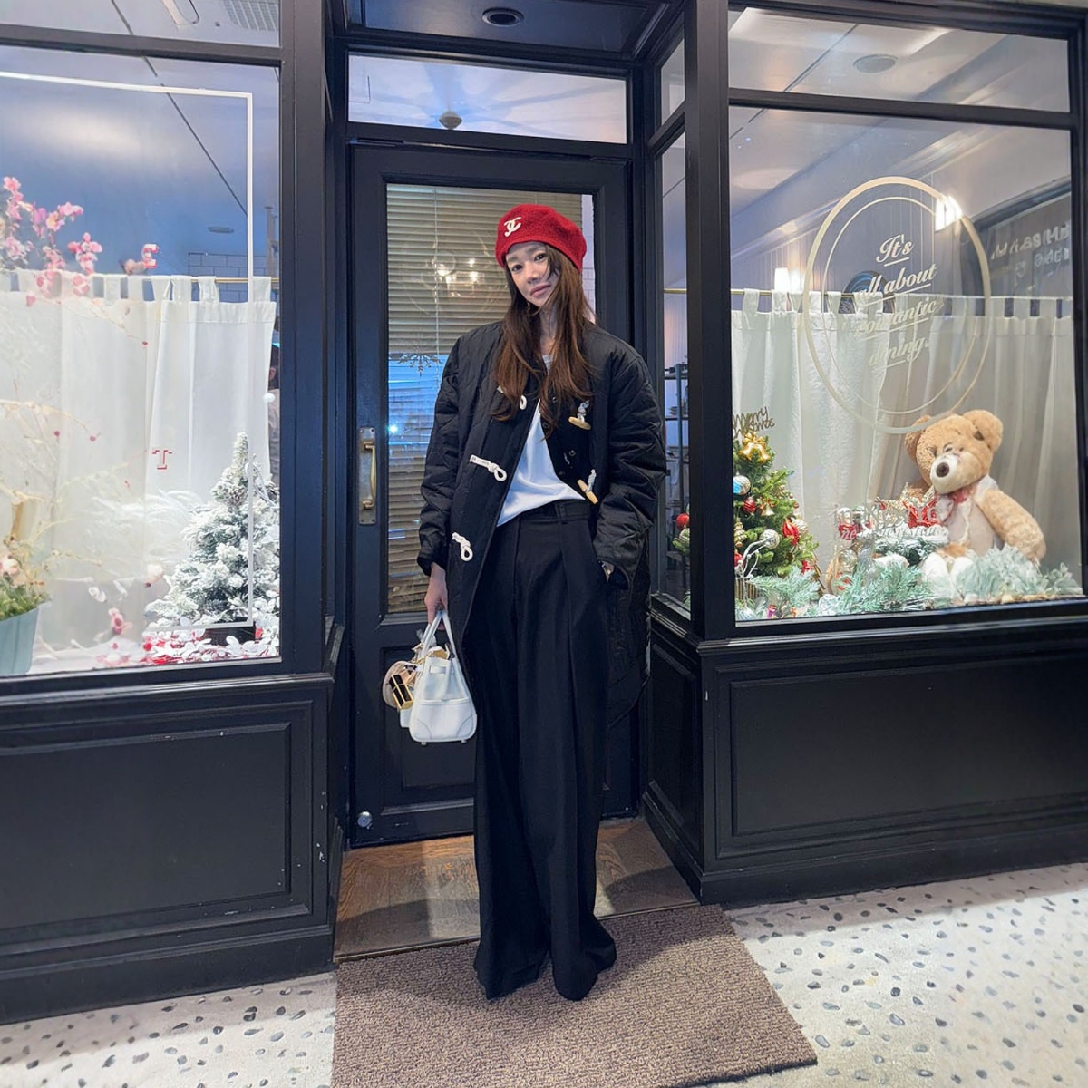 【设计师款】Haners家韩国代购女轻奢设计师2025冬牛角扣菱纹棉服