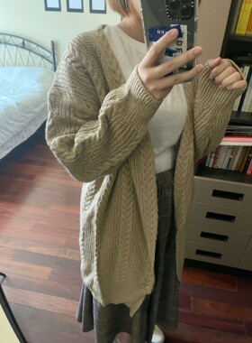 盐甜日本代购【国内现货】 GRL 米棕色 三股辫花纹 针织开衫