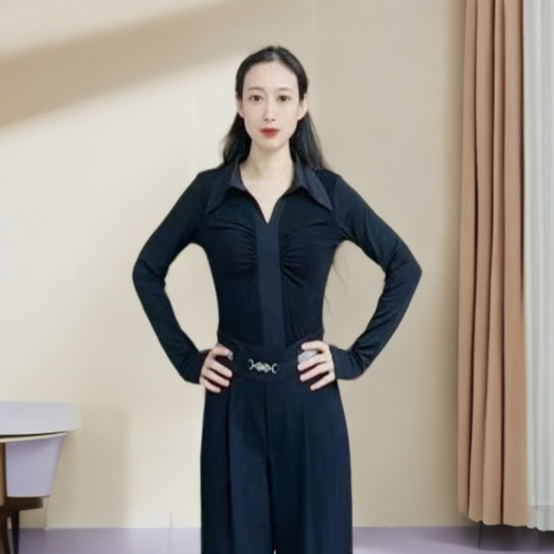 欢舞阁摩登双人舞吉特巴广场舞时尚气质女士V领短袖舞衣A0791