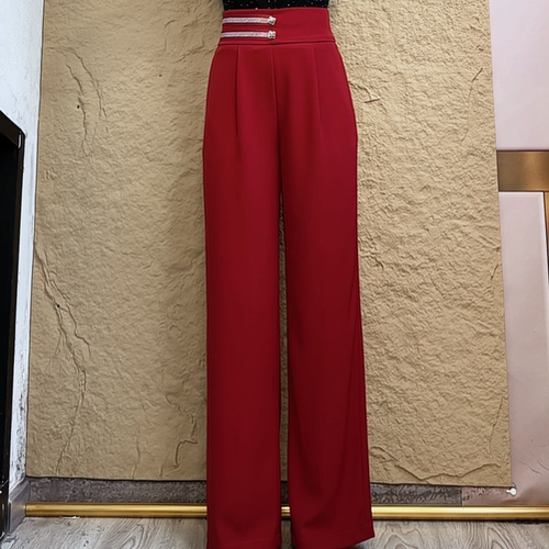 欢舞阁摩登舞广场舞裤吉特巴进口料烫钻百搭女士口袋直筒裤B0309