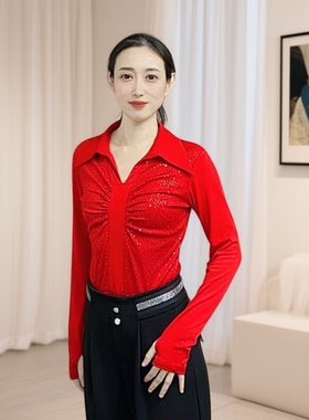 欢舞阁摩登双人舞吉特巴广场舞时尚气质女士V领短袖舞衣A0791