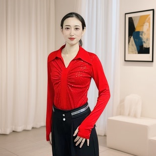 欢舞阁摩登双人舞吉特巴广场舞时尚 舞衣A0791 气质女士V领短袖