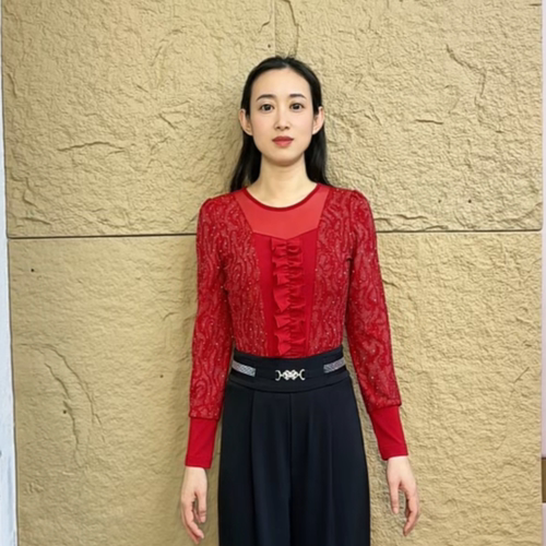 欢舞阁吉特巴摩登气质百搭时尚女士圆领交际广场舞舞衣长袖A0838
