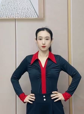 欢舞阁气质男步女士V领摩登双人舞A0666吉特巴广场舞时尚长袖舞衣