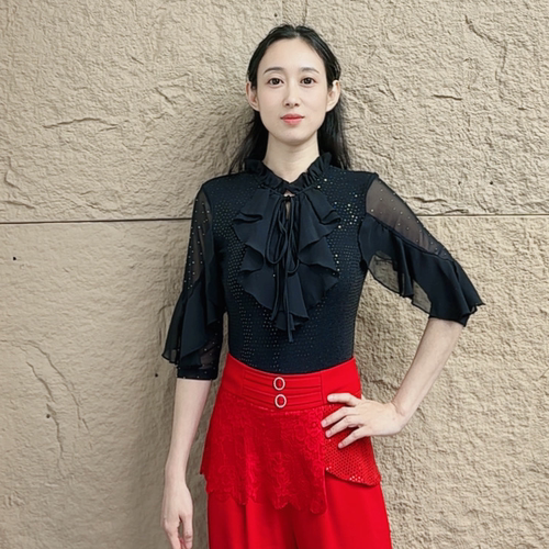 欢舞阁摩登双人舞吉特巴广场舞气质女士木耳领七分袖舞衣A0912