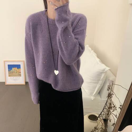 秋冬新款高品质宽松浣熊绒毛衣女