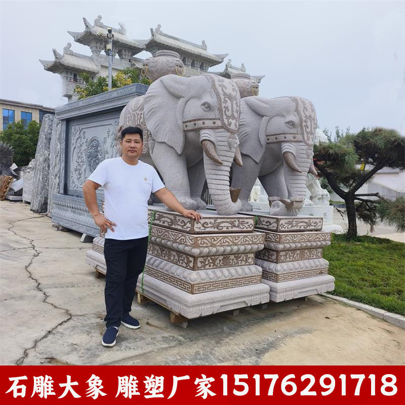 石雕大象一对花岗岩青石头石象家用看门镇宅招财别墅公司门口摆件