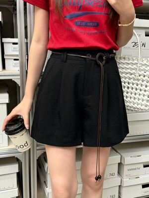 LKTOP2026春夏新款高腰显瘦百搭天丝短裤女宽松直筒阔腿裤