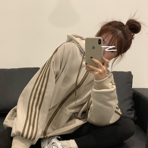 Jacket Women's autumn and winter Korean casual loose hooded Plush sweater ins trendy Baseball Jacket