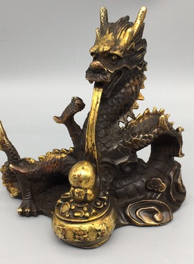 铜鎏金聚宝盆龙摆件龙吸水摆件工艺品家居客厅桌面摆件