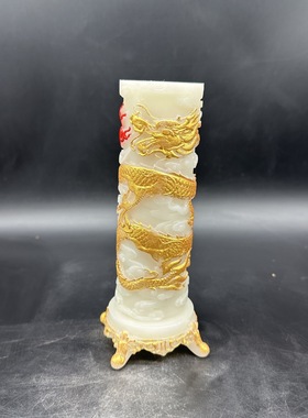 夜光开业新款树脂龙柱摆件家居办公摆件夜光树脂鎏金龙柱摆设