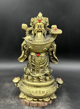 树脂仿铜文财神像财神爷聚宝盆摆件客厅家用玄关装饰工艺品
