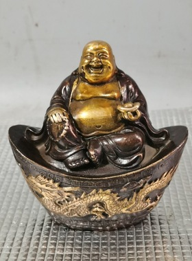古玩铜器收藏龙凤元宝弥勒佛摆件 家居装饰工艺品铜摆件