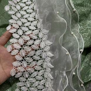 金源花边叶子拼接三层珍珠花边窗帘辅料立边
