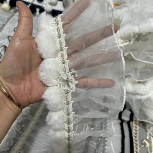 窗帘花边白色毛球拼接白色纱宽度10厘米 金源窗饰新款
