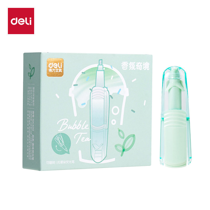 得力SK400翻转抗晕染香味荧光笔 标记笔学生用记号笔彩色 1支装