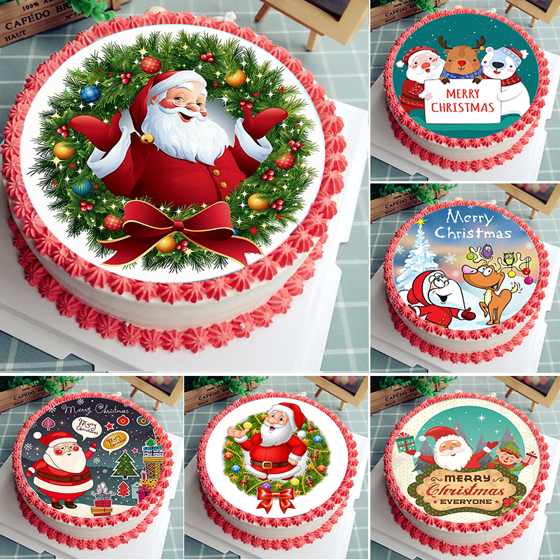 4寸6寸8寸糯米威化纸圣诞节日蛋糕烘焙装饰圣诞树老人雪人雪花