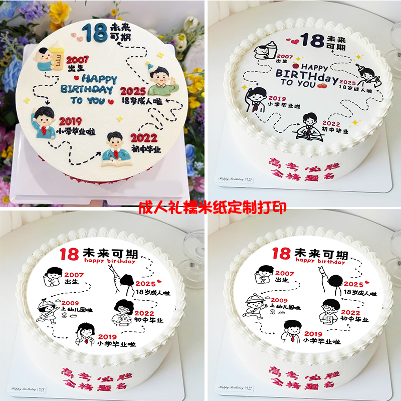 18岁男孩女孩成人礼糯米纸生日蛋糕装饰成长时间线糖纸定制打印