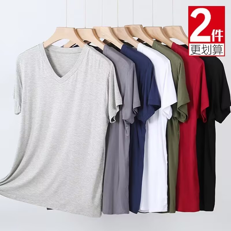 莫代尔短袖T恤男宽松加肥加大