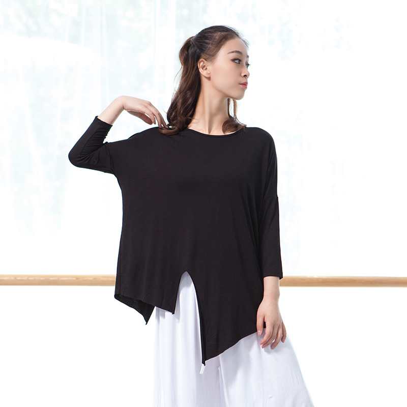 舞蹈服装现代舞蹈服练功服男女爵士拉丁芭蕾舞演出服飘逸开叉上衣