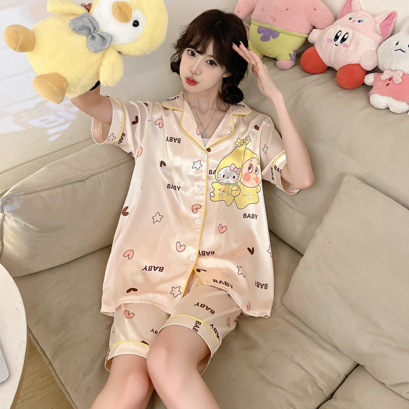 女童空调家居服冰丝睡衣卡通夏季