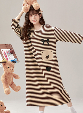 纯棉儿童睡衣女孩春秋少女中大童家居裙连衣裙秋冬女童暖气房睡裙