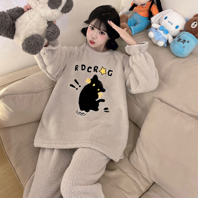 半边绒睡衣女孩2025新款秋冬季