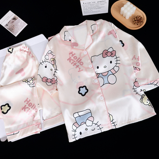 亲子长袖儿童冰丝睡衣女童可爱薄款空调服母女宝宝女孩春秋家居服