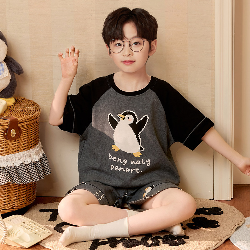 男童睡衣儿童夏季纯棉短袖短裤薄款新款男孩夏天家居服青少年套装