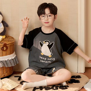 男童睡衣儿童夏季纯棉短袖短裤薄款新款男孩夏天家居服青少年套装