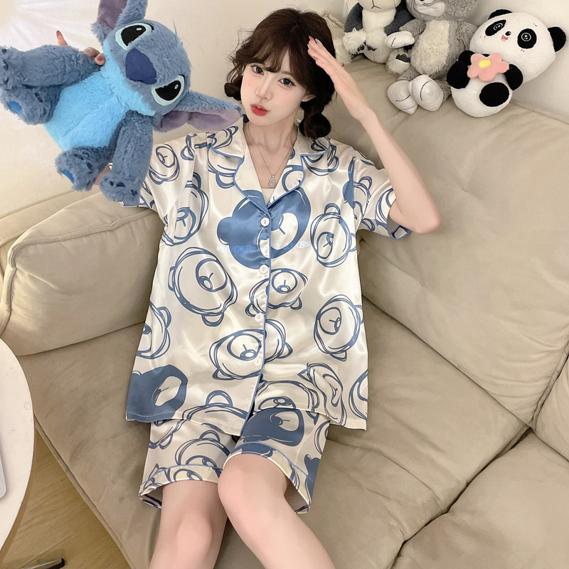 亲子短袖女童睡衣丝绸可爱夏季