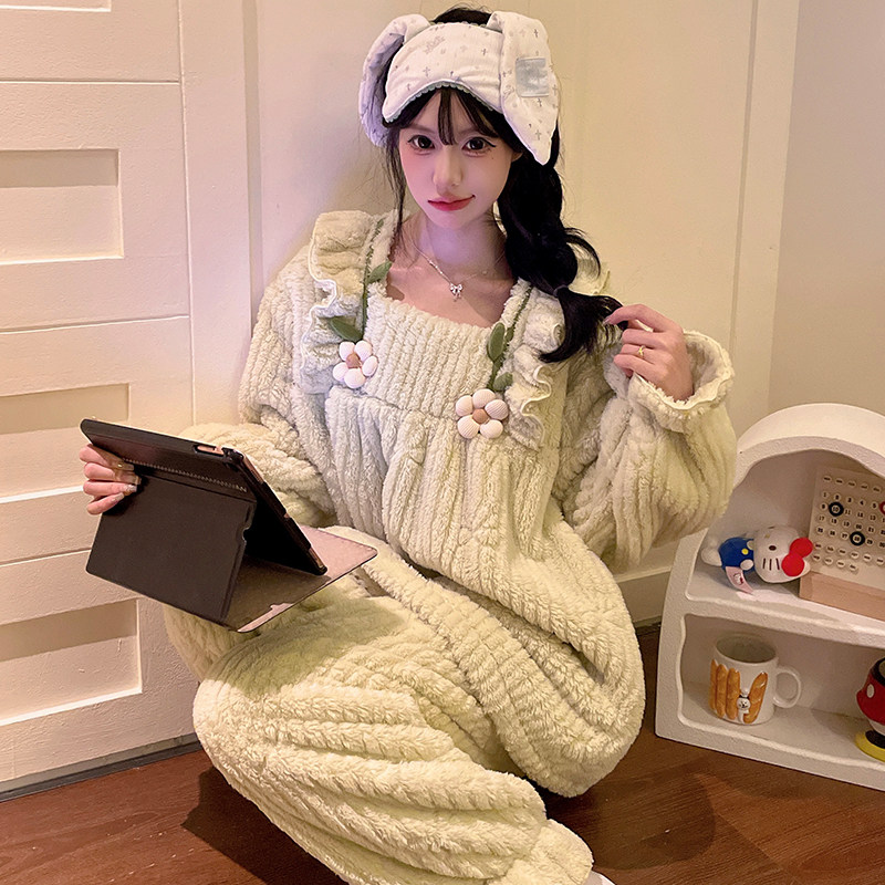 女童秋冬提花绒女孩初中生家居服