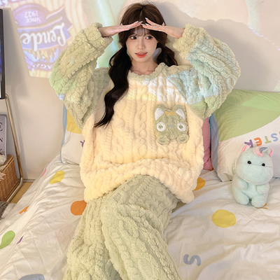 女童睡衣秋冬珊瑚绒女孩少女套装