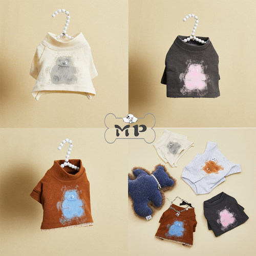 韩代宠物泰迪幽灵印花露脐T恤